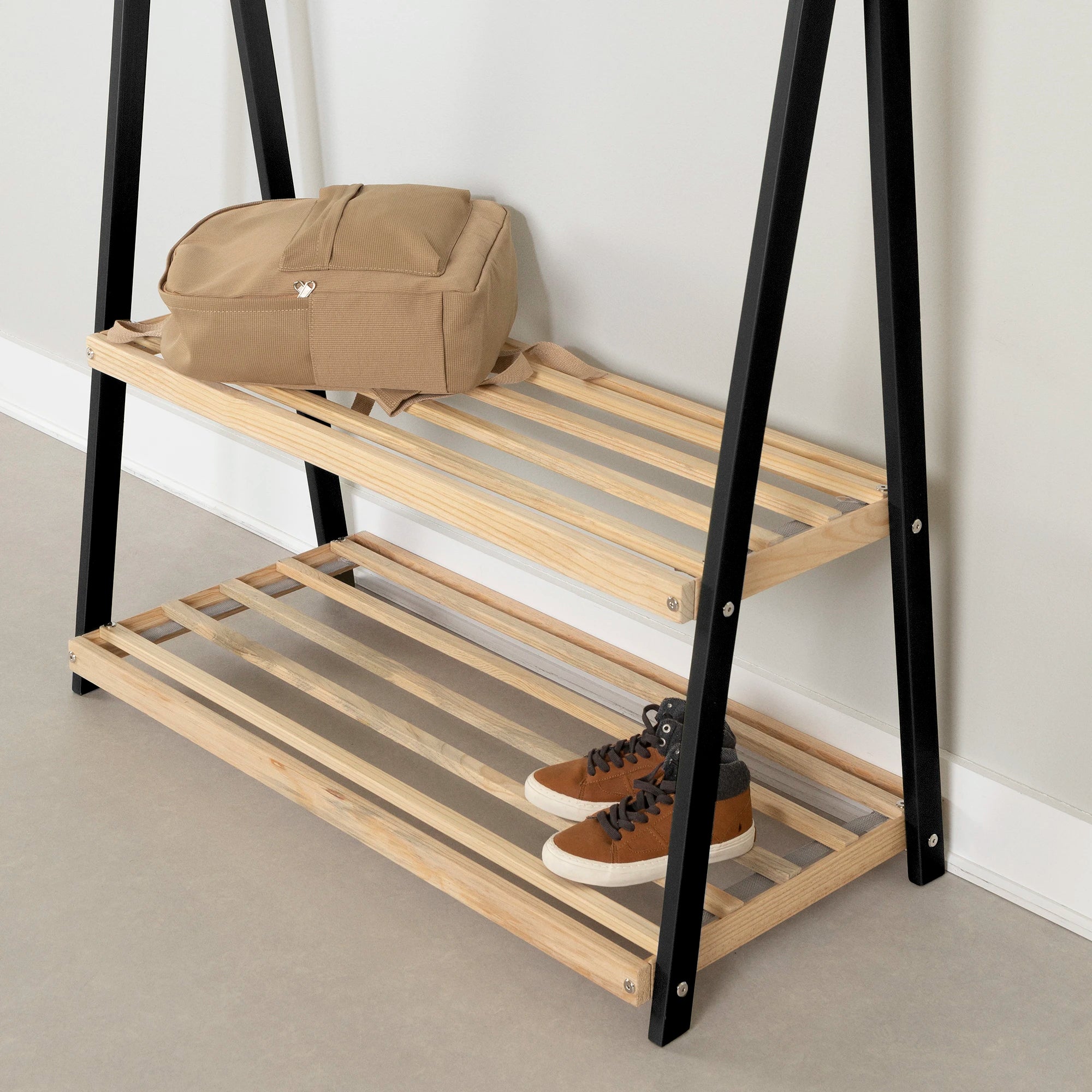Wooden Clothes Rack with Storage Shelves for Kids - Sweedi