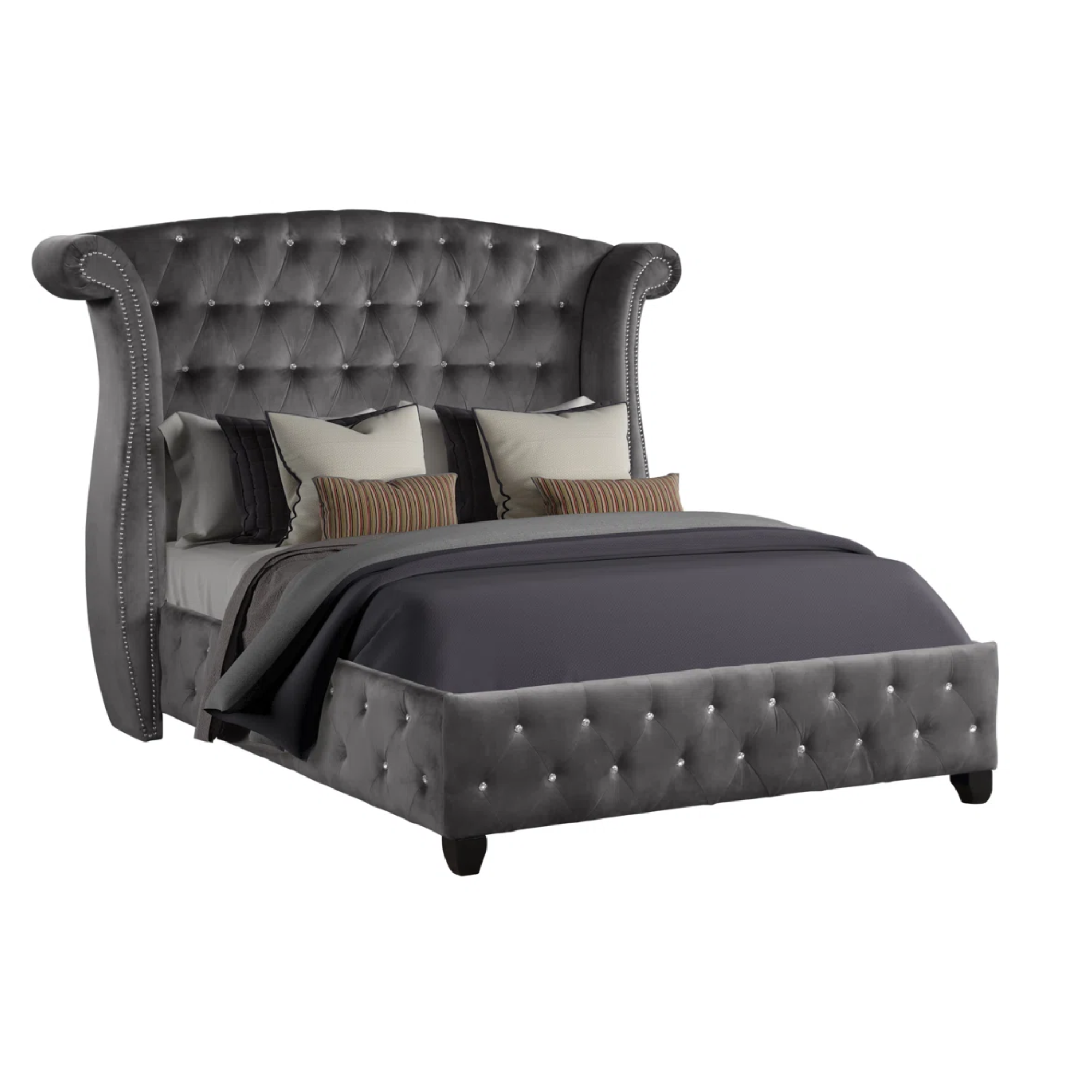 Magnova - Grey Velvet Upholstered King Bedroom Set