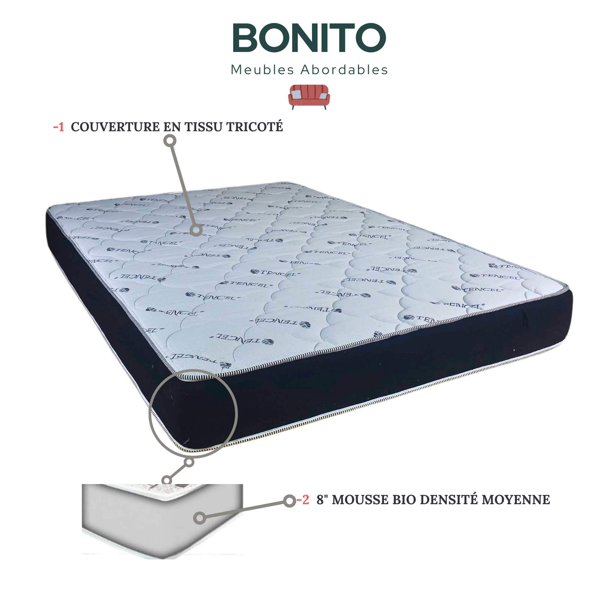 Matelas simple - Mousse à mémoire de forme FirmSupport 8 pouces