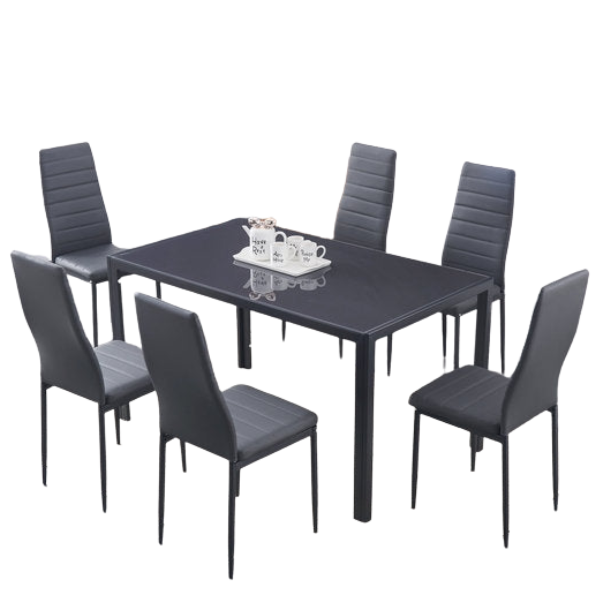 Table à manger en verre trempé gris avec cadre en métal gris 5051