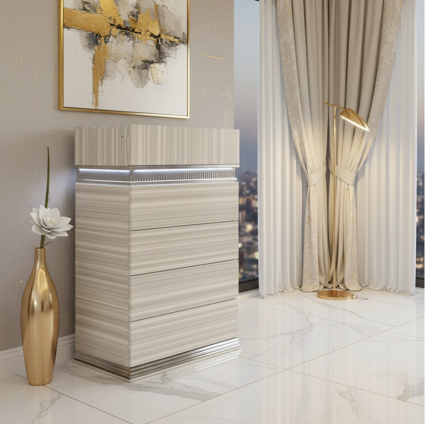 Lumeno – Chiffonnier blanc avec LED laqué