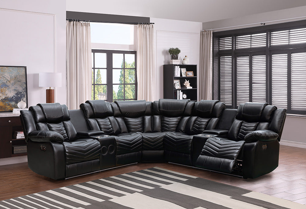 RICK - Recliner Sofa Sectional with Air Leather & LED Black