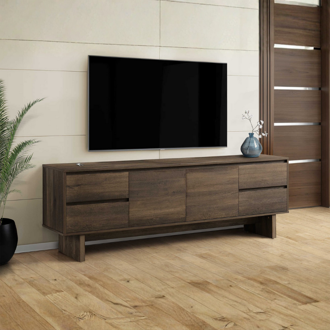 Meuble TV Lunex 72 po brun foncé avec rangement et tiroirs