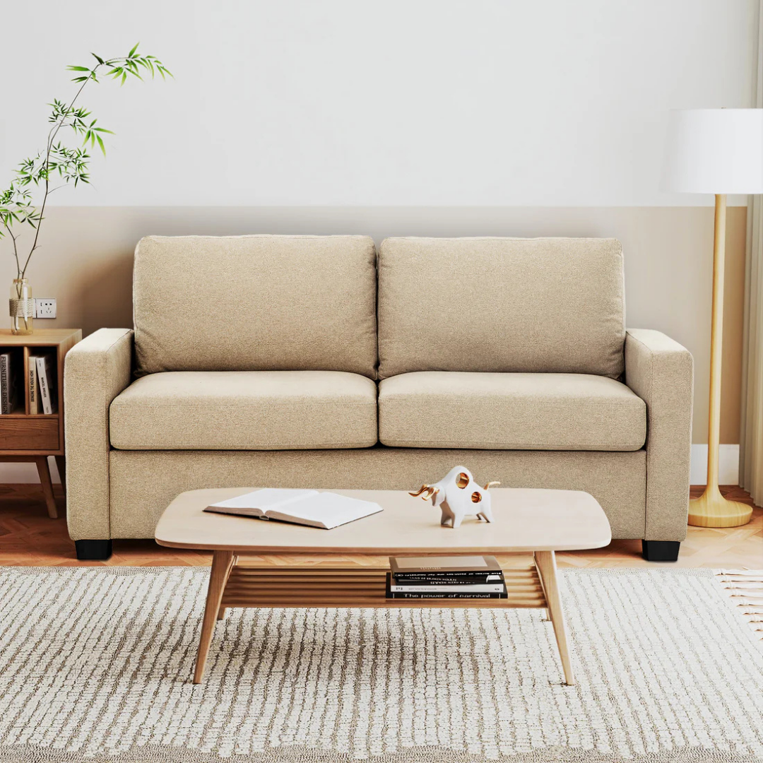Sofa-lit beige avec matelas mémoire pour petit espace à Montréal