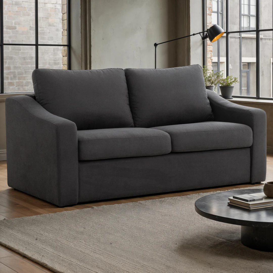 Sofa-lit Veluno gris foncé avec matelas hybride grand format