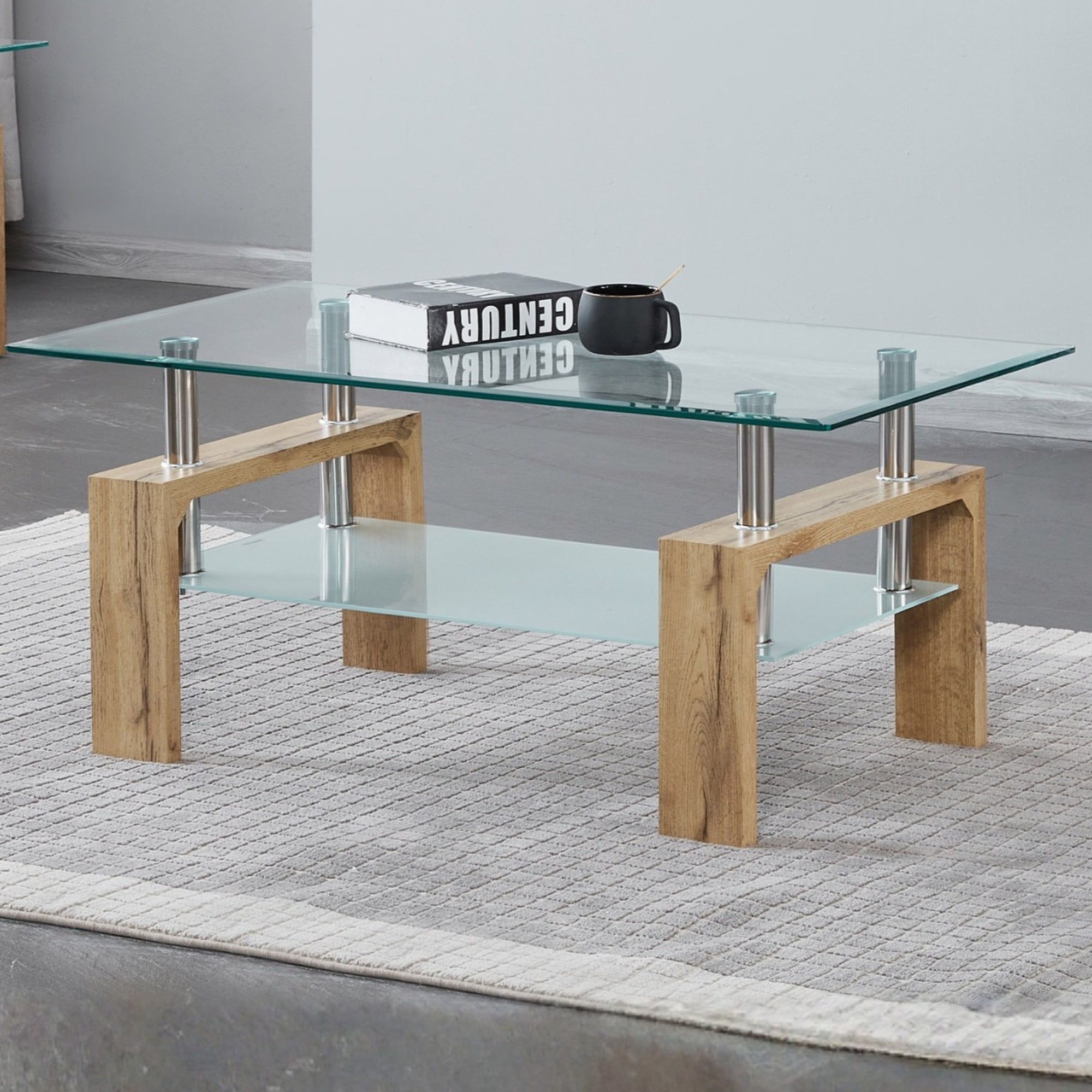 Lystevo ensemble table a cafe 3 pieces bois clair verre - 3