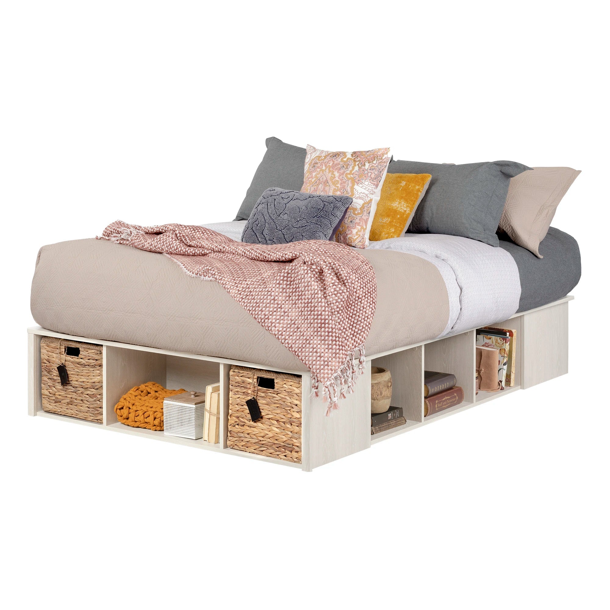 Storage Platform Bed with Wicker Baskets - Avilla