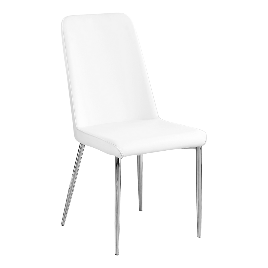 Aeria – Set of 2 – Leather-Look Dining Chair – White / Chrome