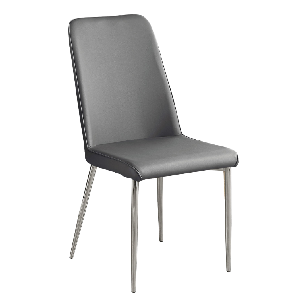 Aeria – Set of 2 – Leather-Look Dining Chair – Grey / Chrome