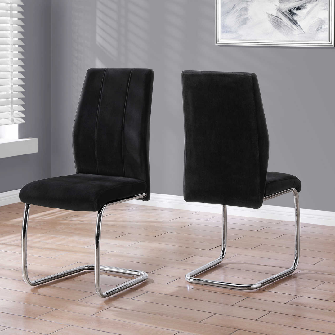 Cantelia – Set of 2 – Cantilever Velvet Dining Chair – Black / Chrome