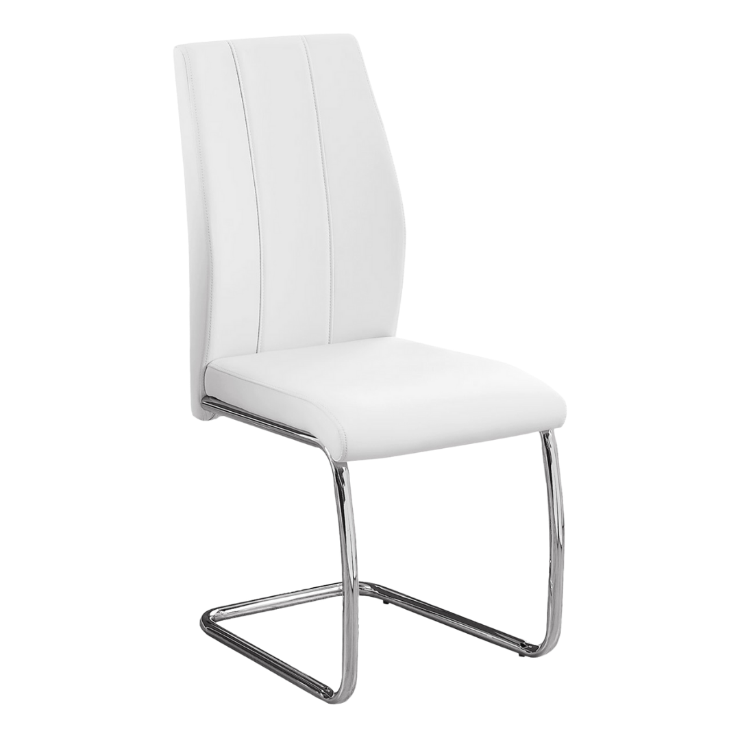Cantelia – Set of 2 – Cantilever Leather-Look Dining Chair – White / Chrome