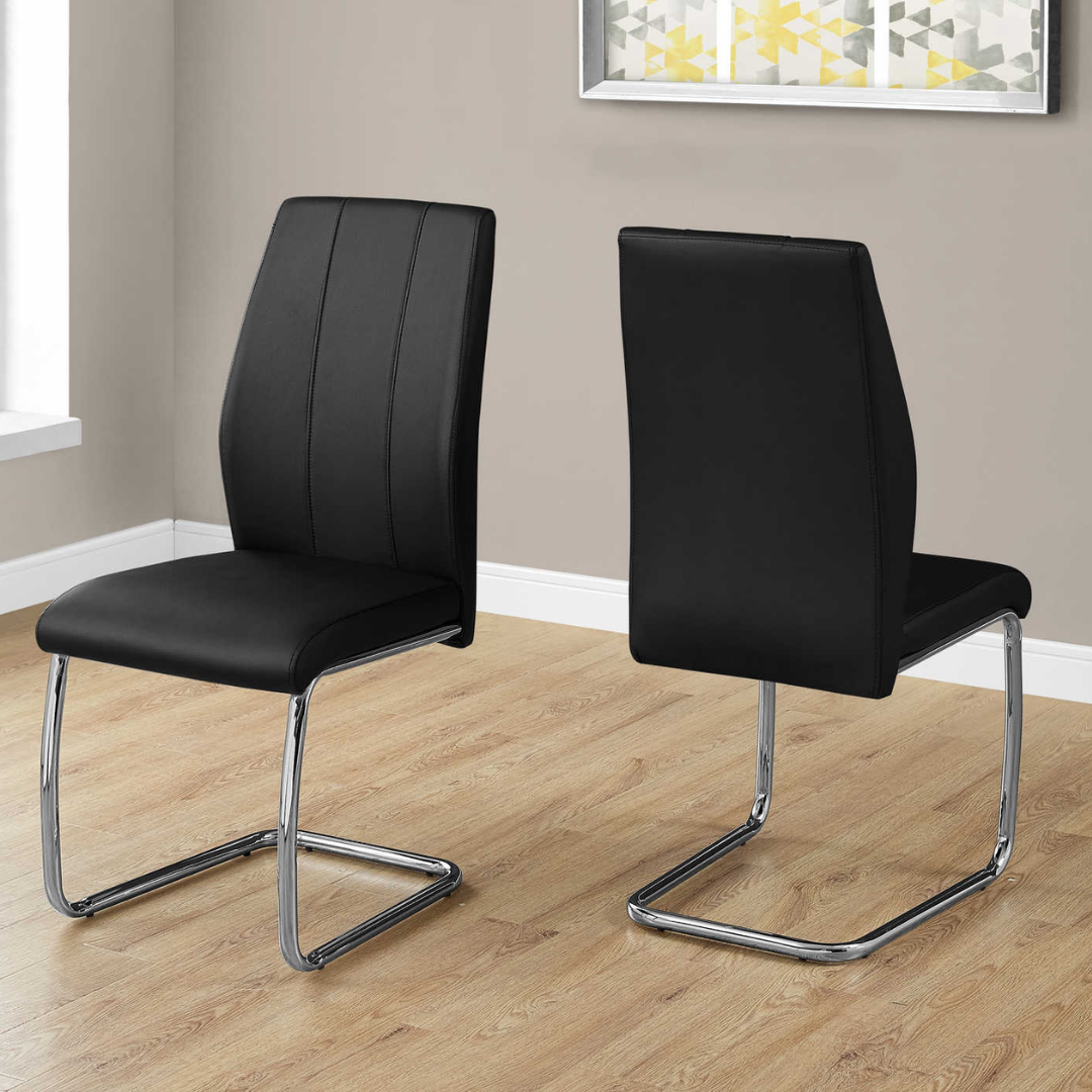 Cantelia – Set of 2 – Cantilever Leather-Look Dining Chair – Black / Chrome