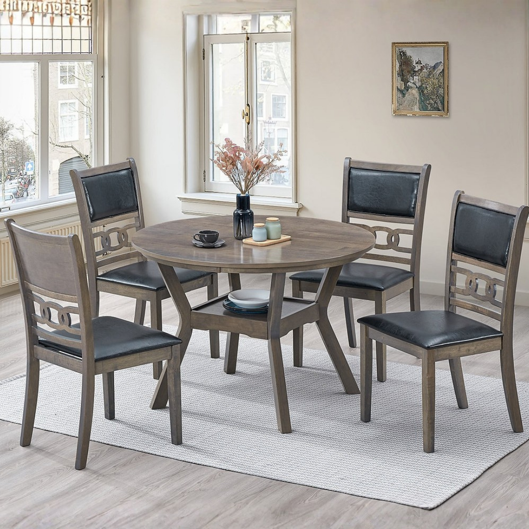 Alto – Dining Set – Antique Grey Wood / Black PU