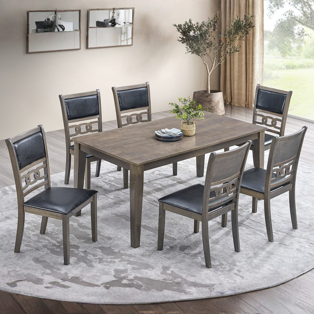 Alto – Dining Set – Antique Grey Wood / Black PU