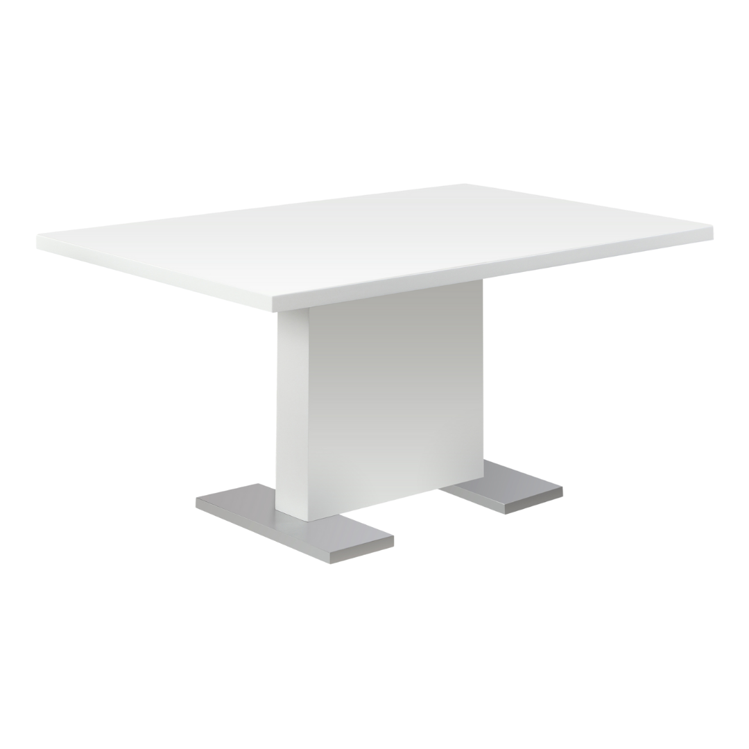 Ensemble salle à manger Arco 7 pièces blanc brillant, table 60 po et 6 chaises similicuir chrome, Montréal