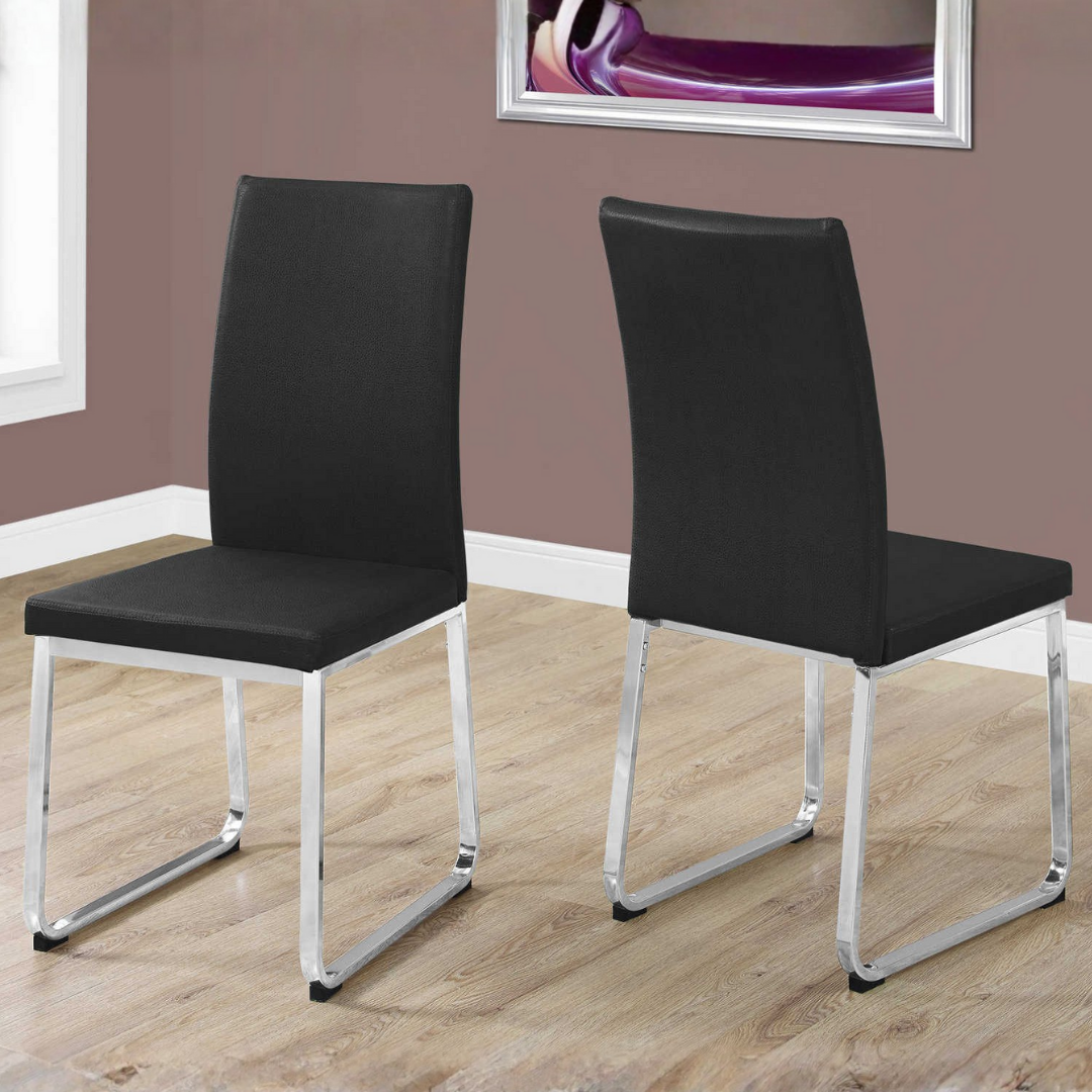 Slidora – Lot de 2 – Chaises de salle à manger traîneau aspect cuir – Noir / Piètement chromé