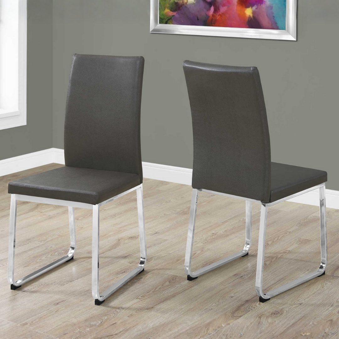 Slidora – Lot de 2 – Chaises de salle à manger traîneau aspect cuir – Gris / Piètement chromé