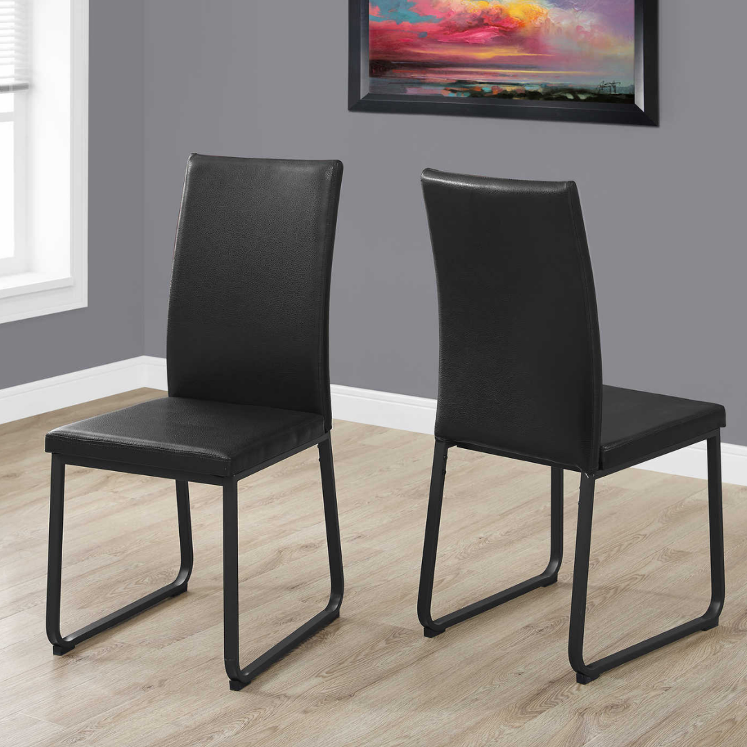 Slidora – Set of 2 – Leather-Look Sled Dining Chair – Black / Black Base