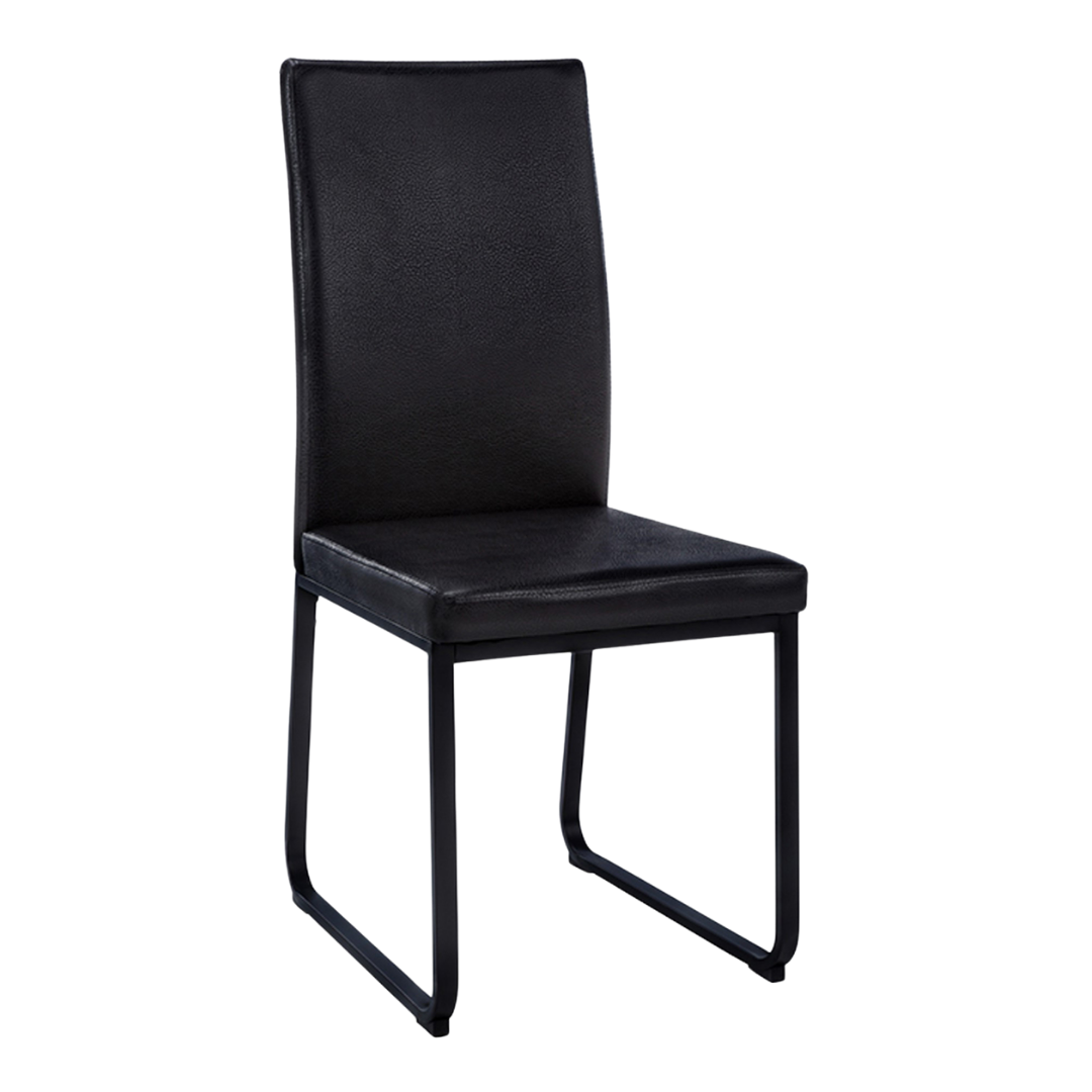 Slidora – Set of 2 – Leather-Look Sled Dining Chair – Black / Black Base