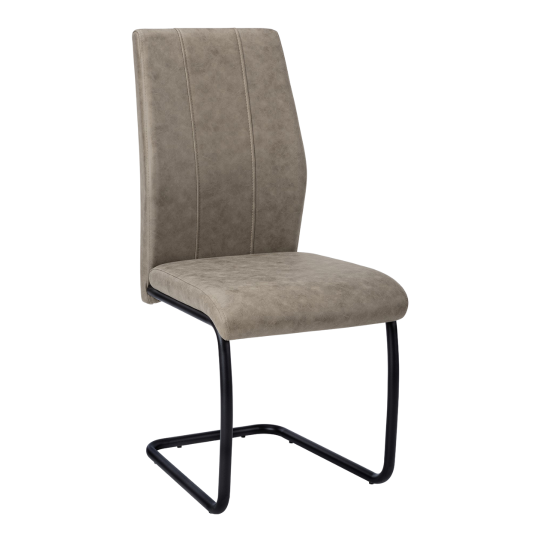 Cantelia – Set of 2 – Cantilever Fabric Dining Chair – Taupe / Black Base