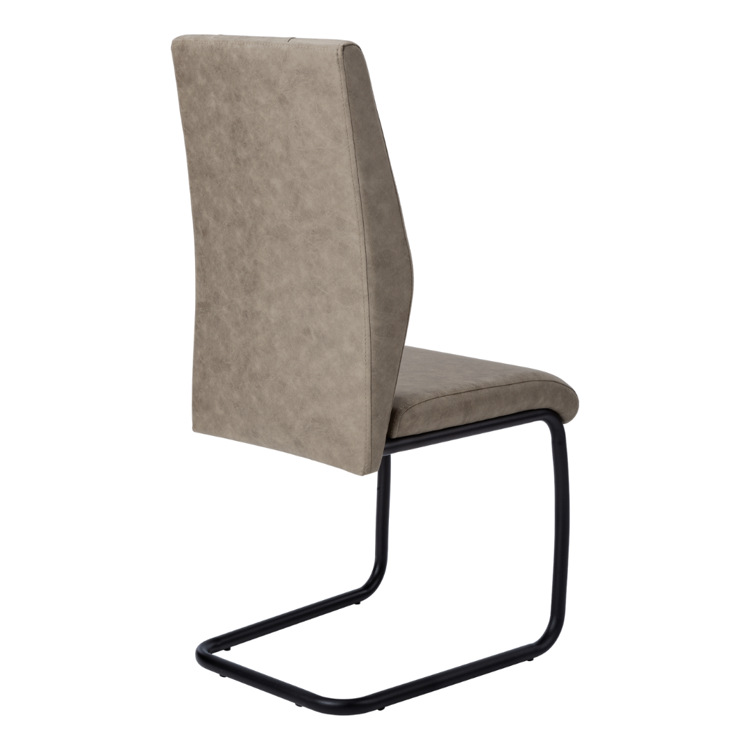 Cantelia – Set of 2 – Cantilever Fabric Dining Chair – Taupe / Black Base