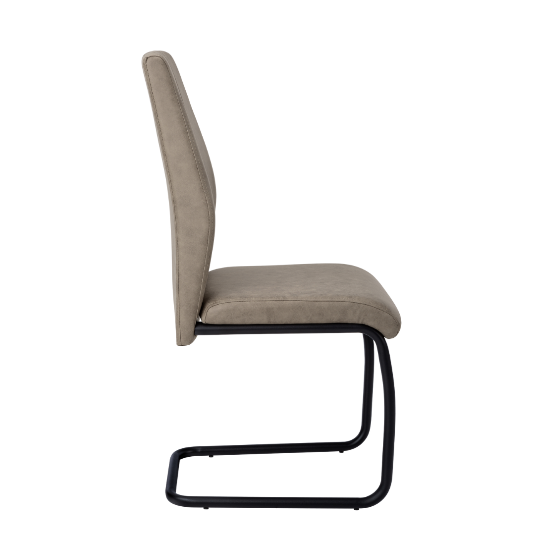 Cantelia – Set of 2 – Cantilever Fabric Dining Chair – Taupe / Black Base