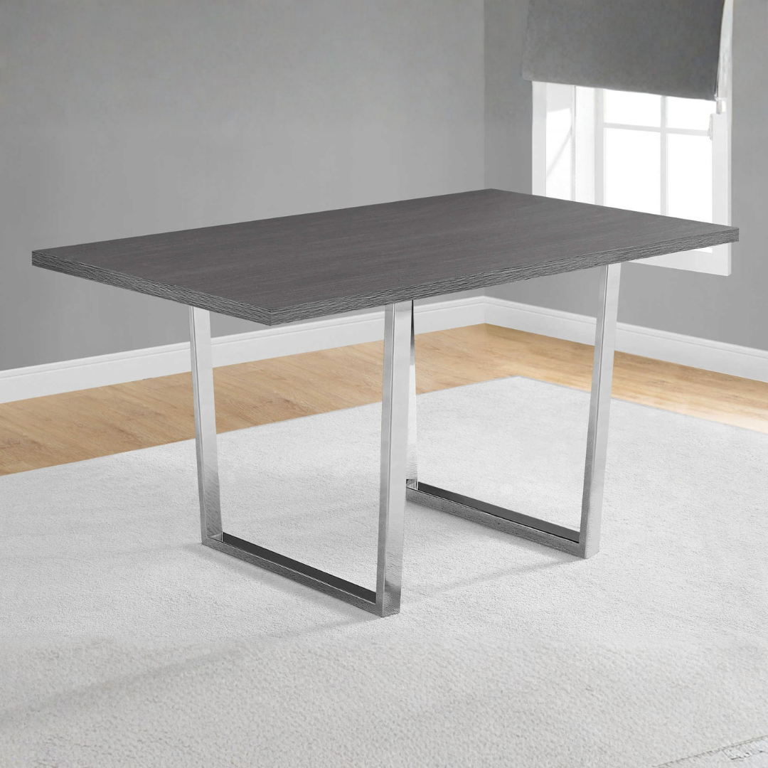 Homia – Dining Set – Grey Wood Look / Black Leather Look