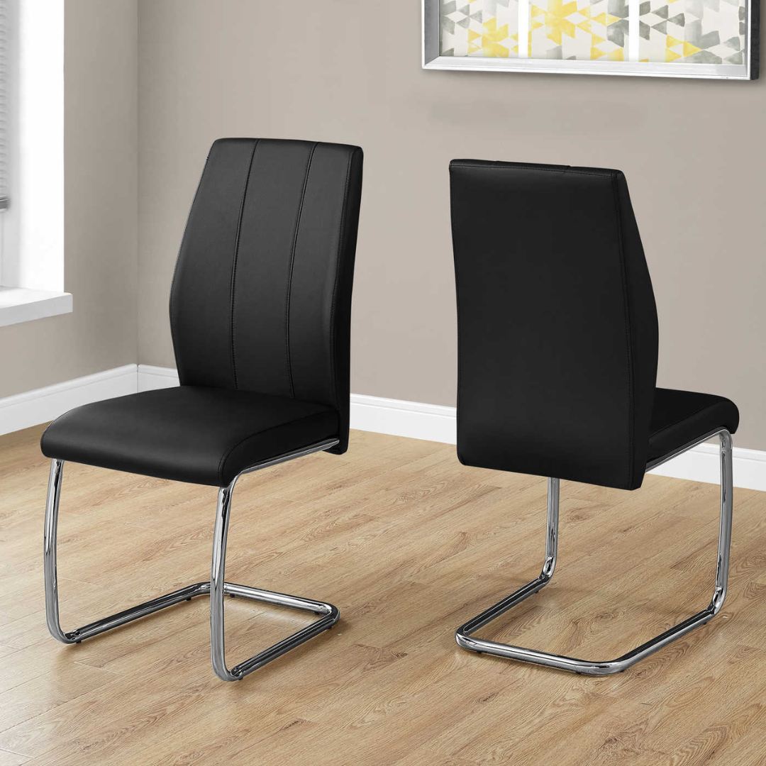 Homia – Dining Set – Grey Wood Look / Black Leather Look