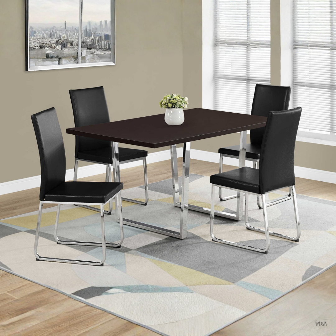 Cubik – Dining Set – Espresso / Black Leather Look