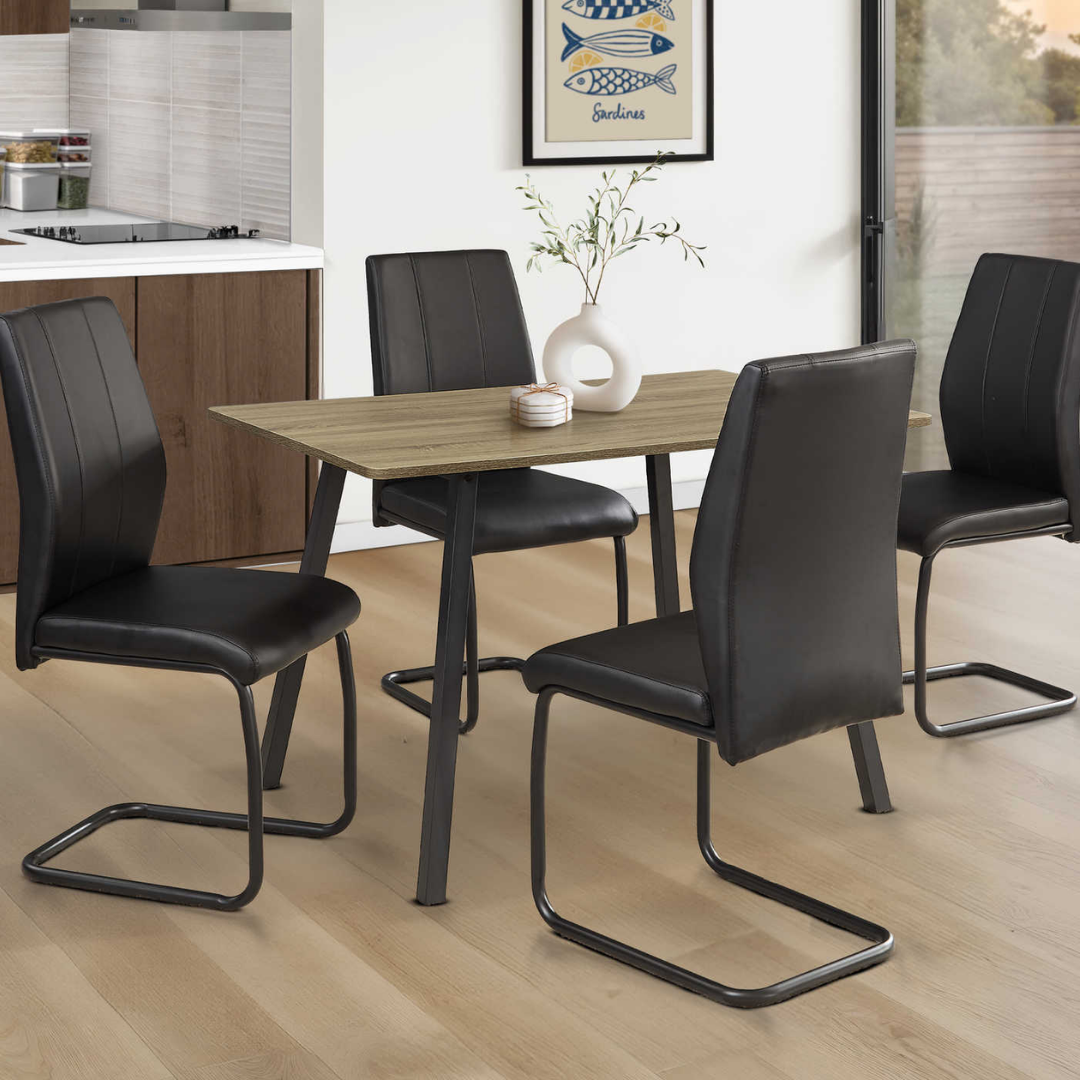 Table de salle à manger Tauvian – Stratifié taupe foncé / Métal noir