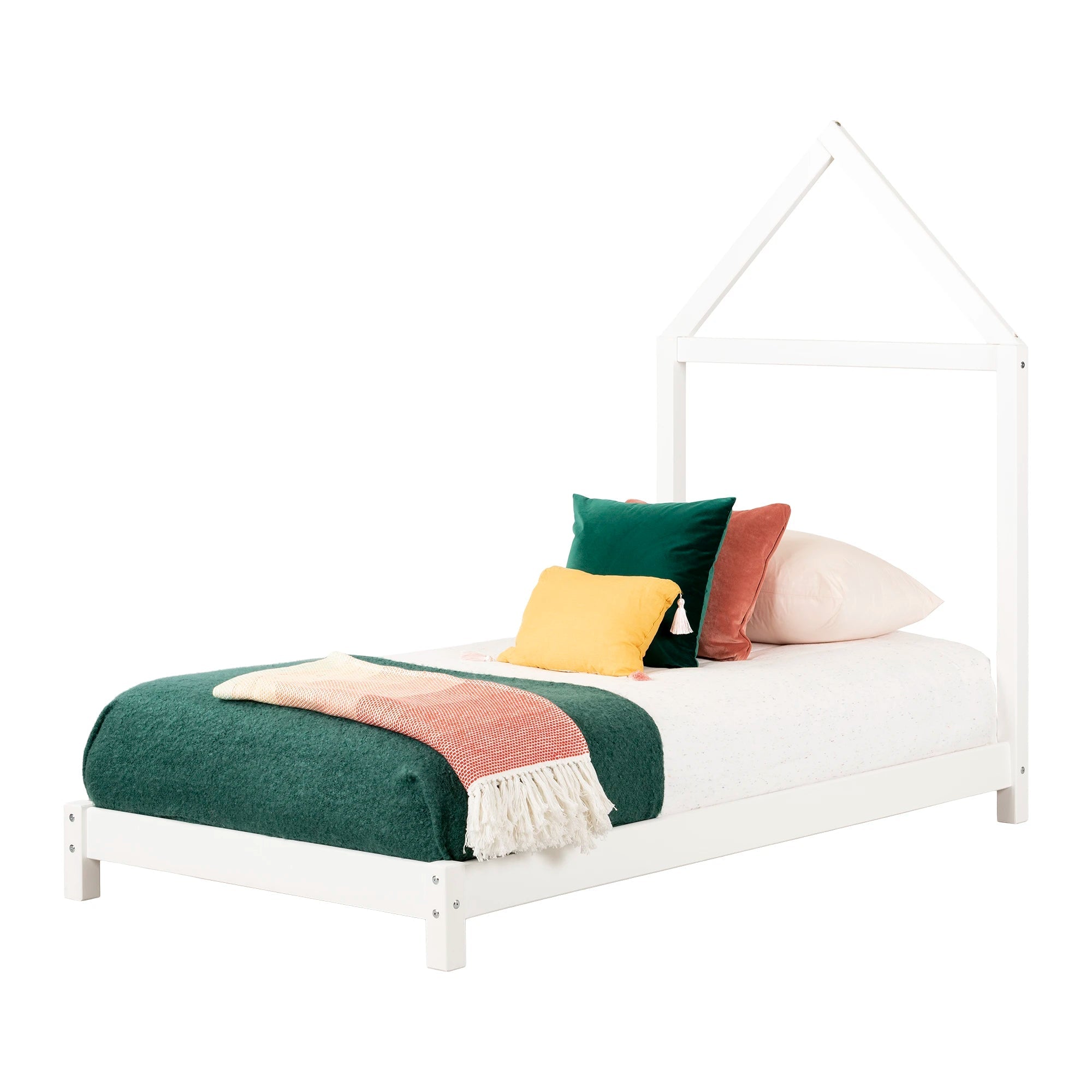 Solid Wood Bed with House Frame Headboard - Sweedi