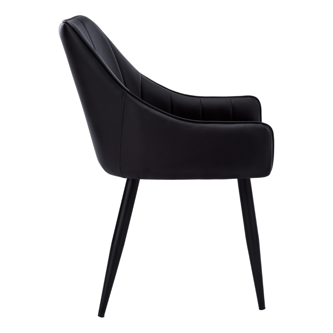 Veloria – Lot de 2 – Chaises de salle à manger aspect cuir avec accoudoirs – Noir / Métal noir