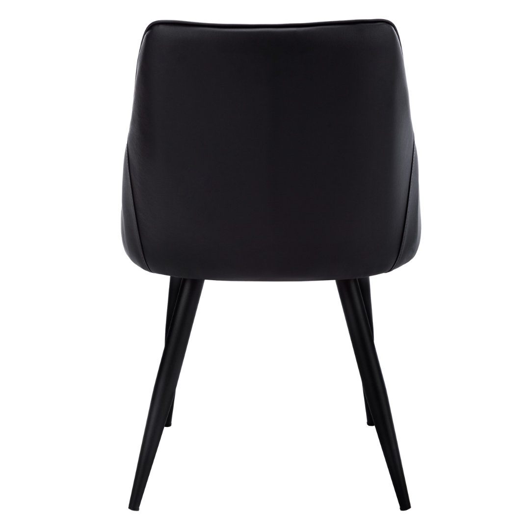 Veloria – Lot de 2 – Chaises de salle à manger aspect cuir avec accoudoirs – Noir / Métal noir