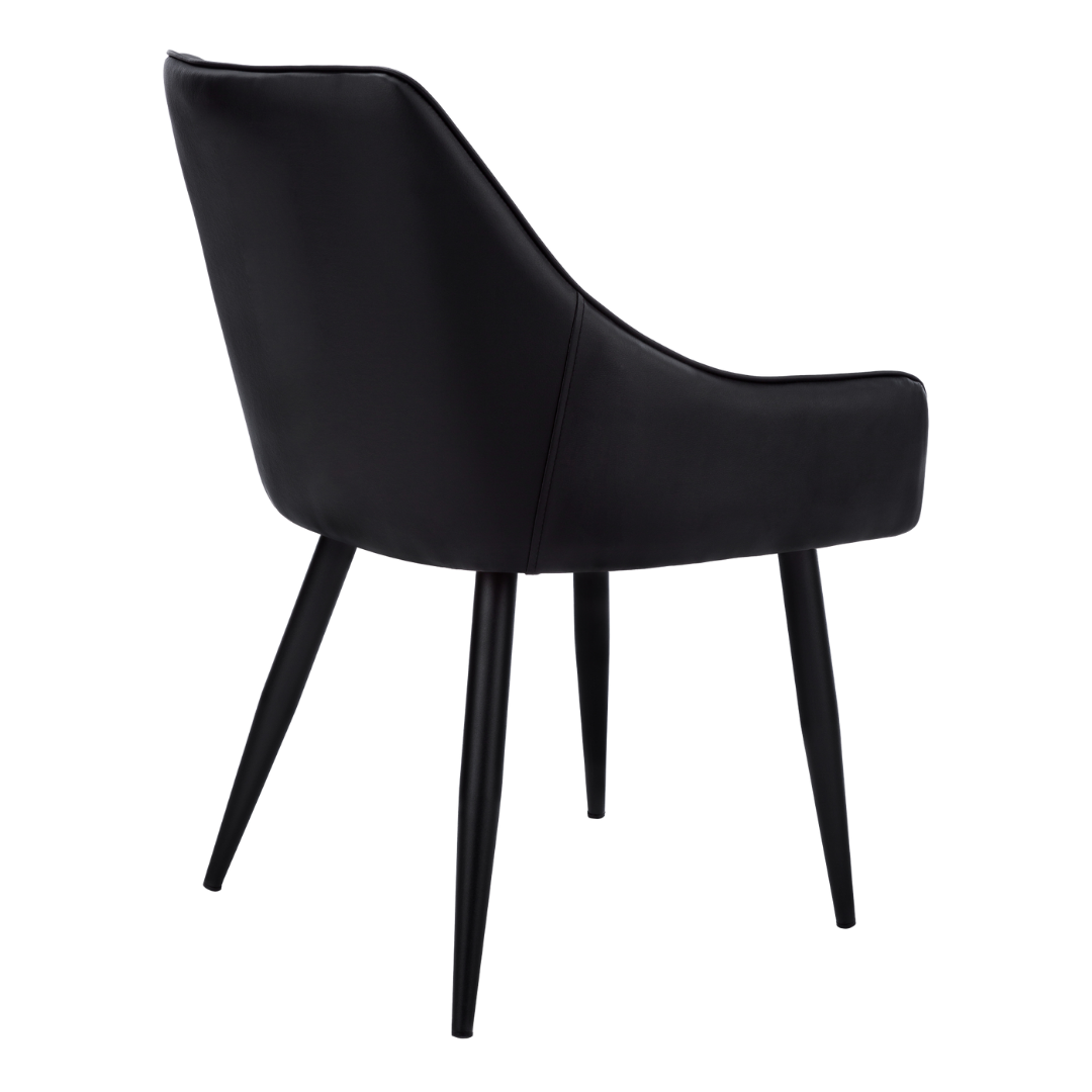 Veloria – Lot de 2 – Chaises de salle à manger aspect cuir avec accoudoirs – Noir / Métal noir