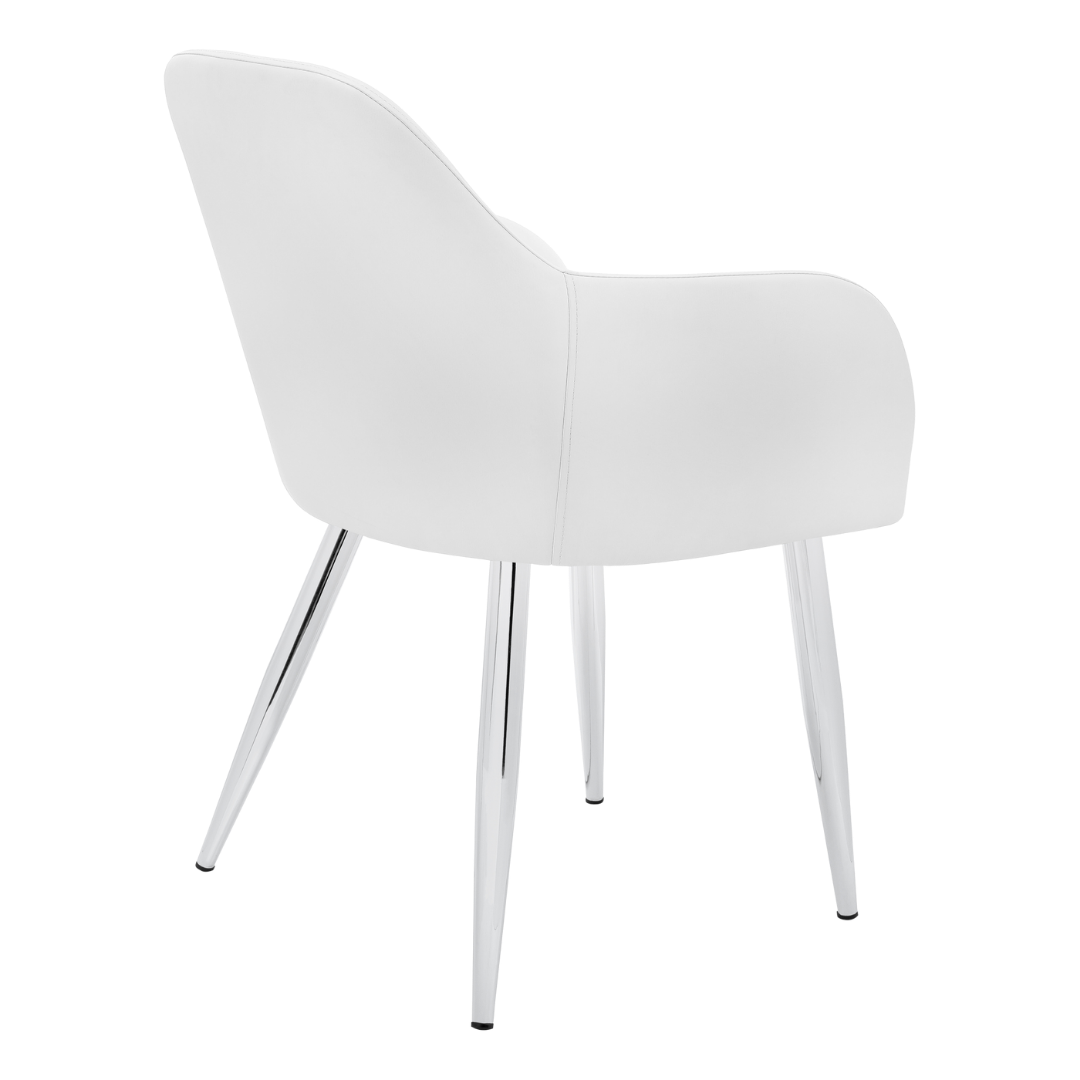 Lunara – Set of 2 – Leather-Look Dining Chair with Armrests – White / Chrome