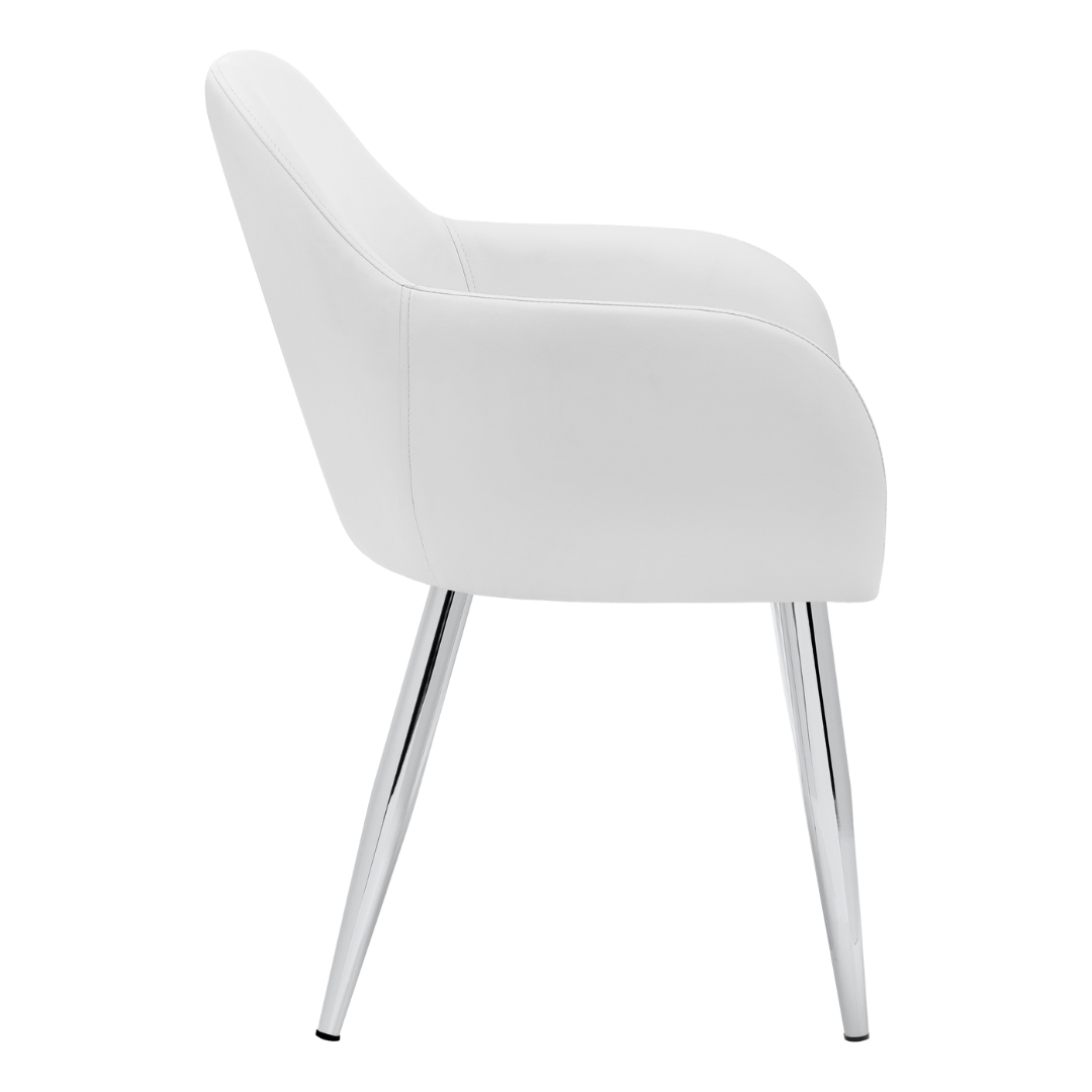 Lunara – Set of 2 – Leather-Look Dining Chair with Armrests – White / Chrome