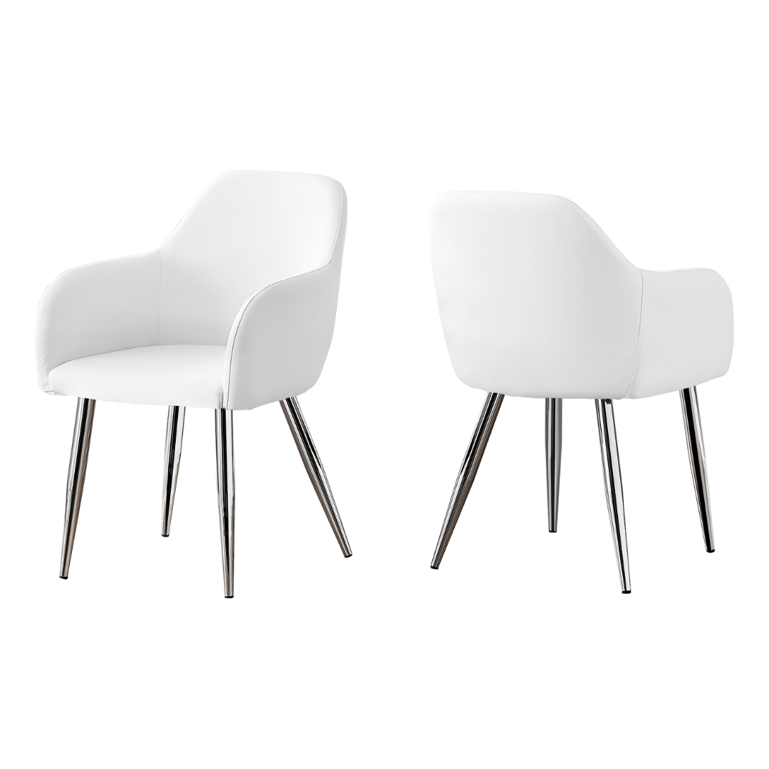Lunara – Set of 2 – Leather-Look Dining Chair with Armrests – White / Chrome