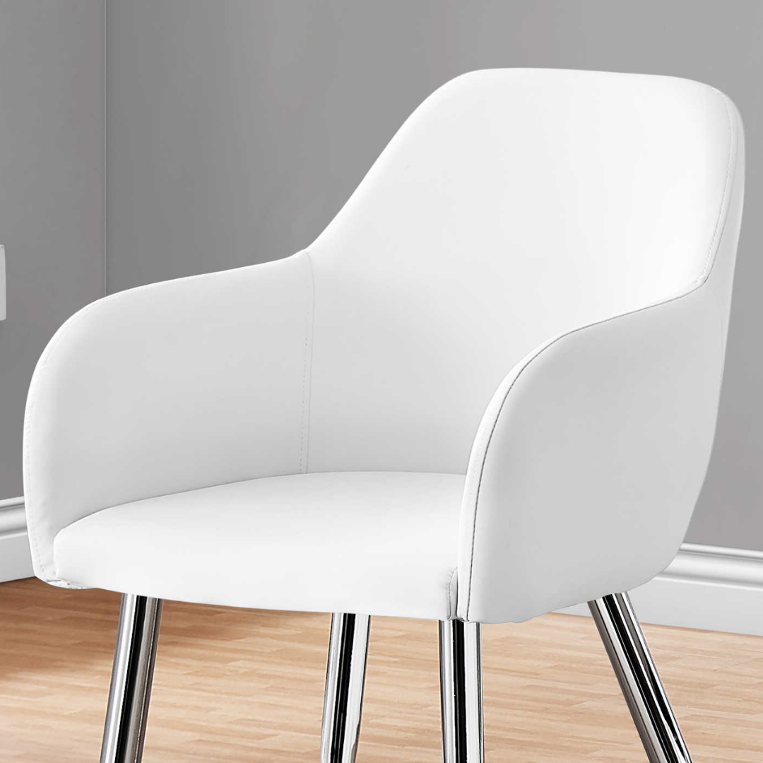 Lunara – Set of 2 – Leather-Look Dining Chair with Armrests – White / Chrome