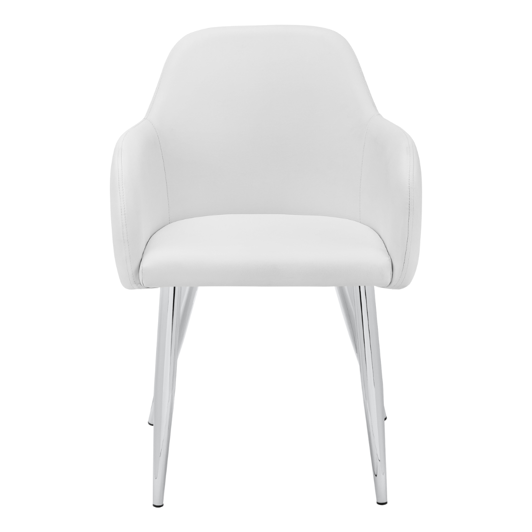 Lunara – Set of 2 – Leather-Look Dining Chair with Armrests – White / Chrome