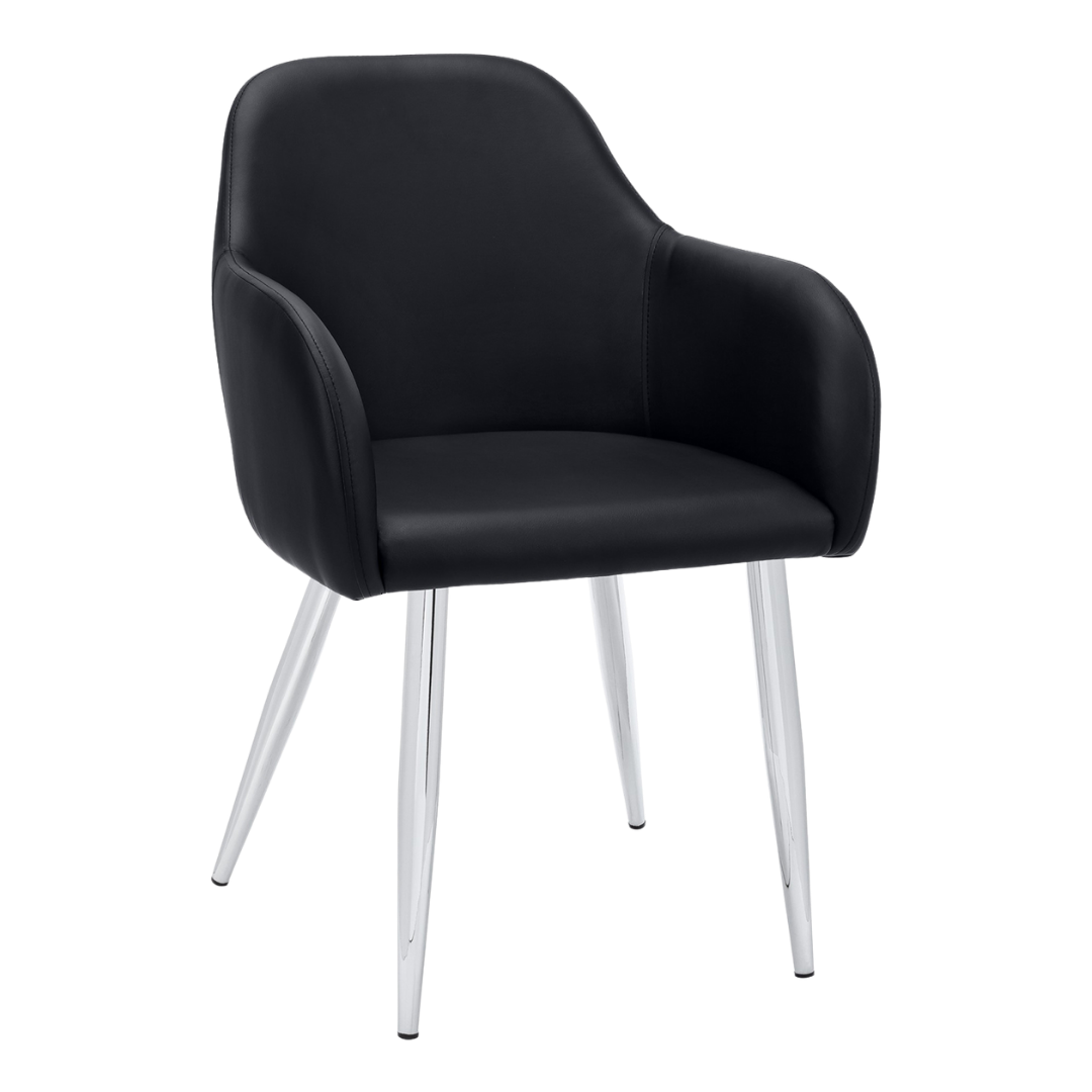 Lunara – Set of 2 – Leather-Look Dining Chair with Armrests – Black / Chrome