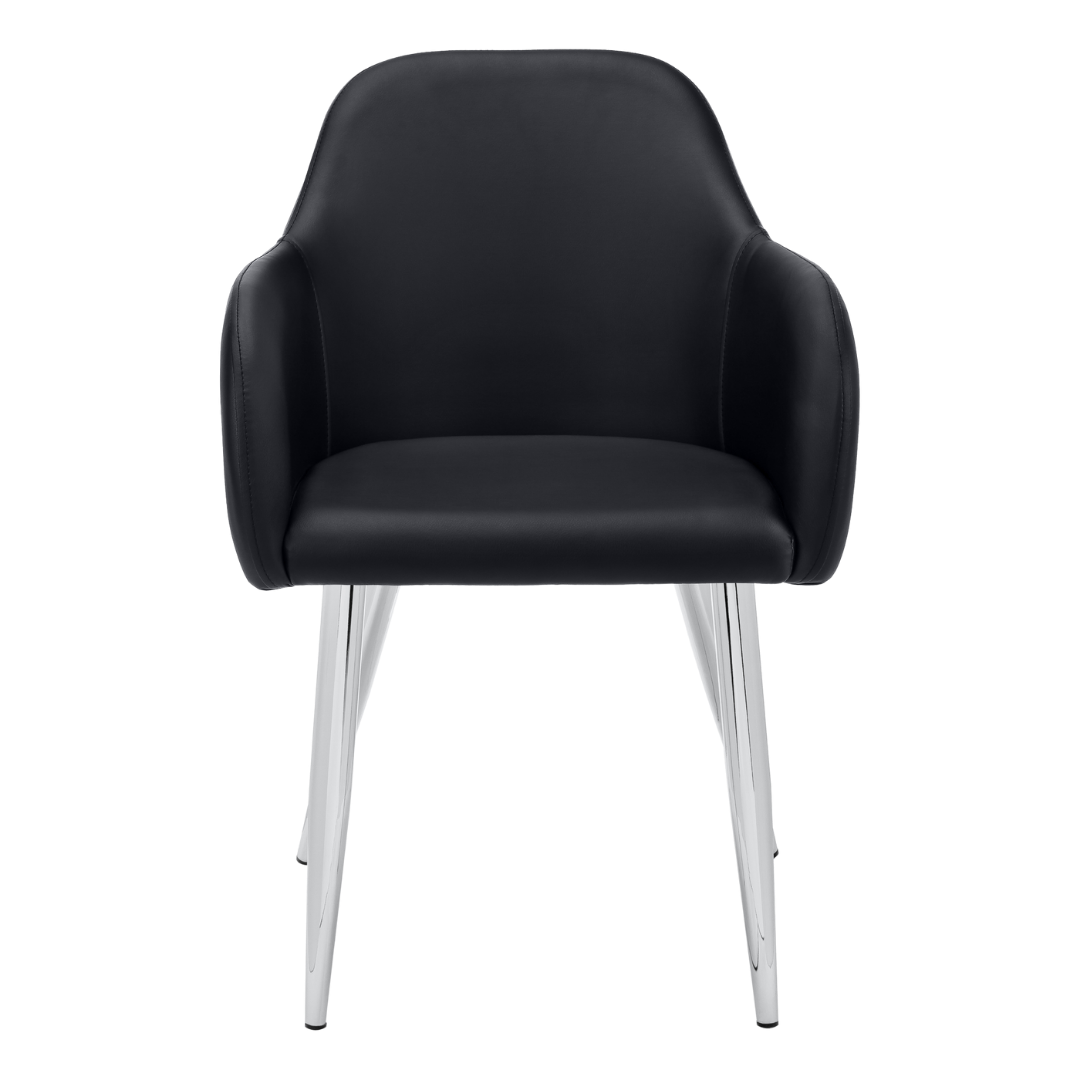 Lunara – Lot de 2 – Chaises de salle à manger aspect cuir avec accoudoirs – Noir/Chrome