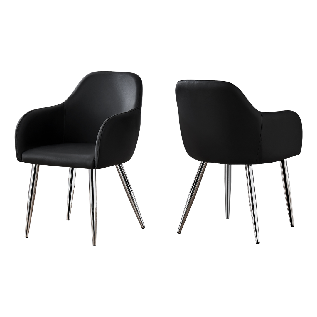 Lunara – Lot de 2 – Chaises de salle à manger aspect cuir avec accoudoirs – Noir/Chrome