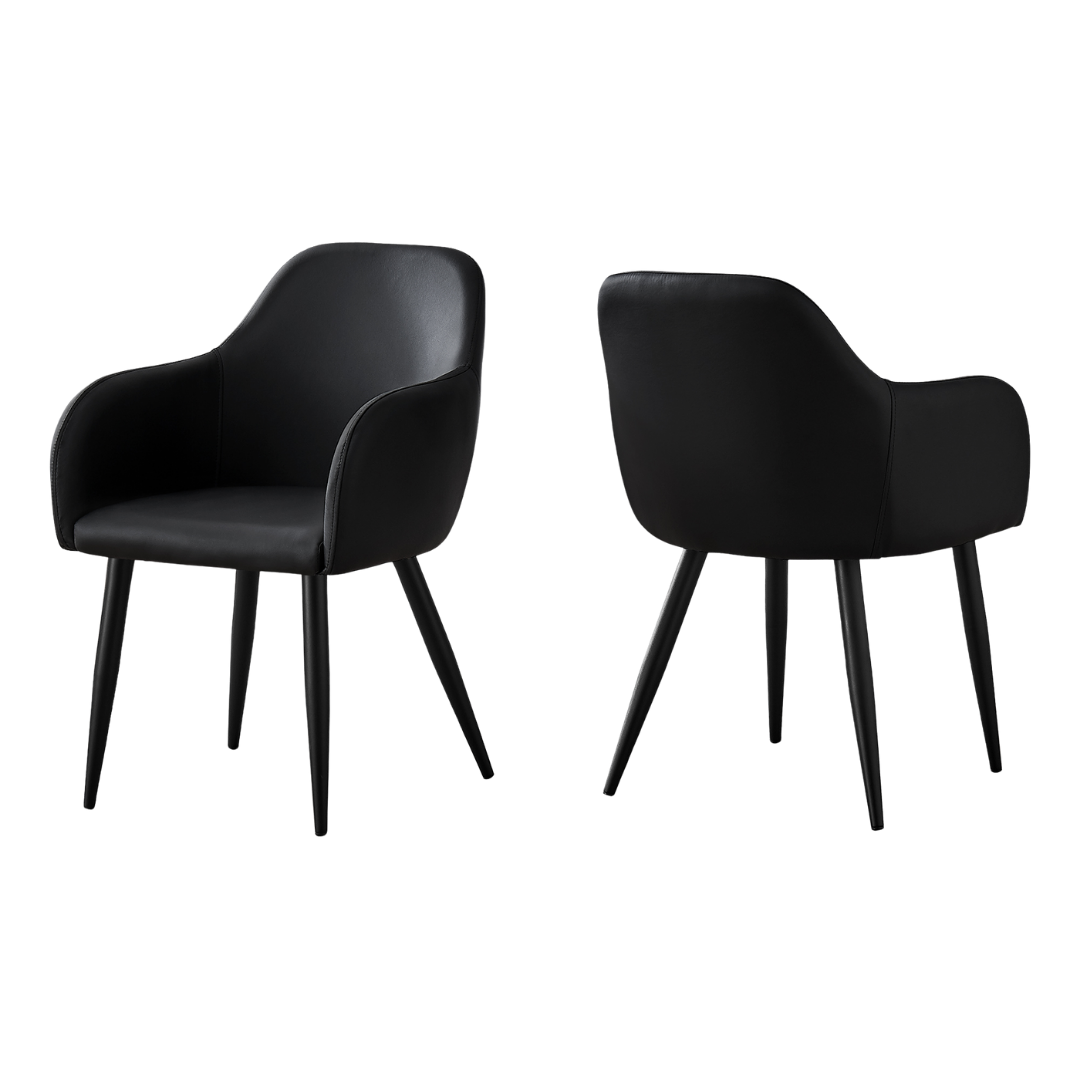 Lunara – Lot de 2 – Chaises de salle à manger aspect cuir avec accoudoirs – Noir / Métal noir