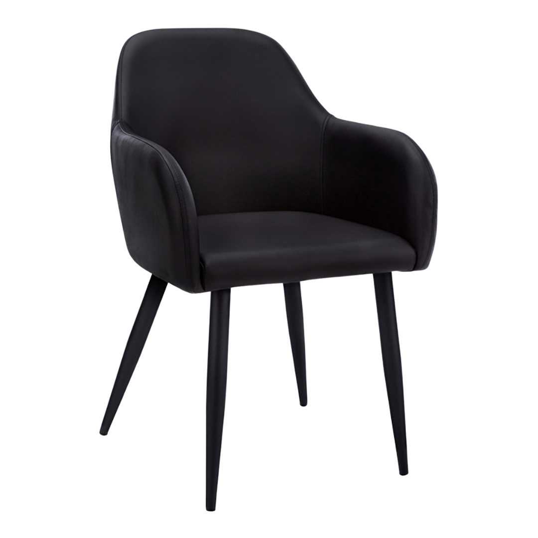 Lunara – Set of 2 – Leather-Look Dining Chair with Armrests – Black / Black Metal