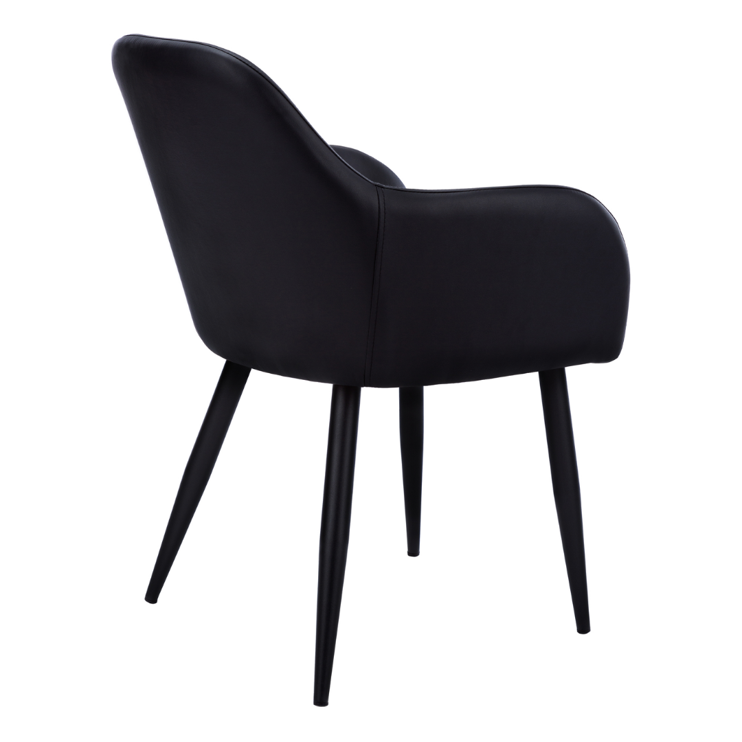 Lunara – Lot de 2 – Chaises de salle à manger aspect cuir avec accoudoirs – Noir / Métal noir