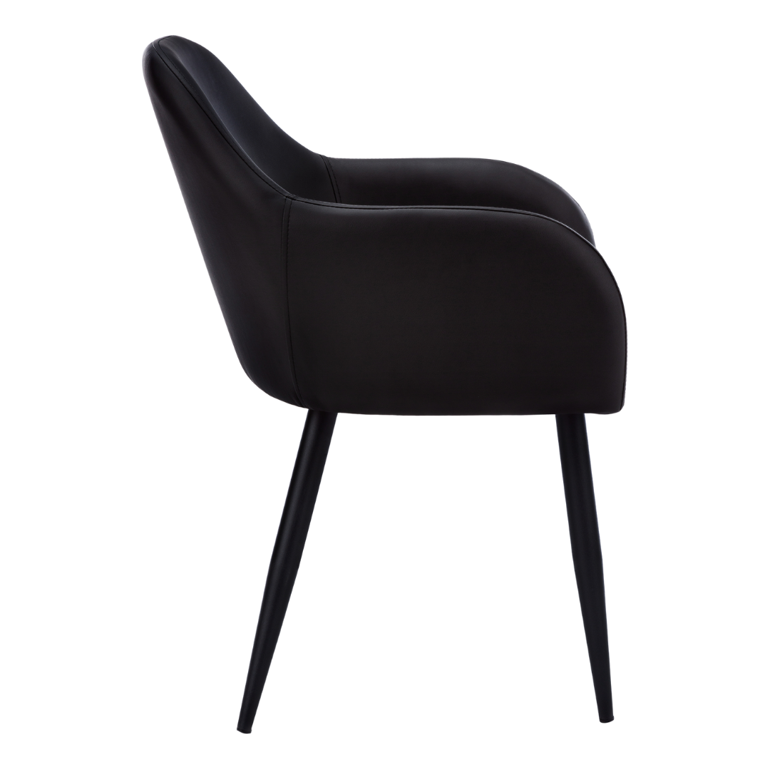 Lunara – Lot de 2 – Chaises de salle à manger aspect cuir avec accoudoirs – Noir / Métal noir