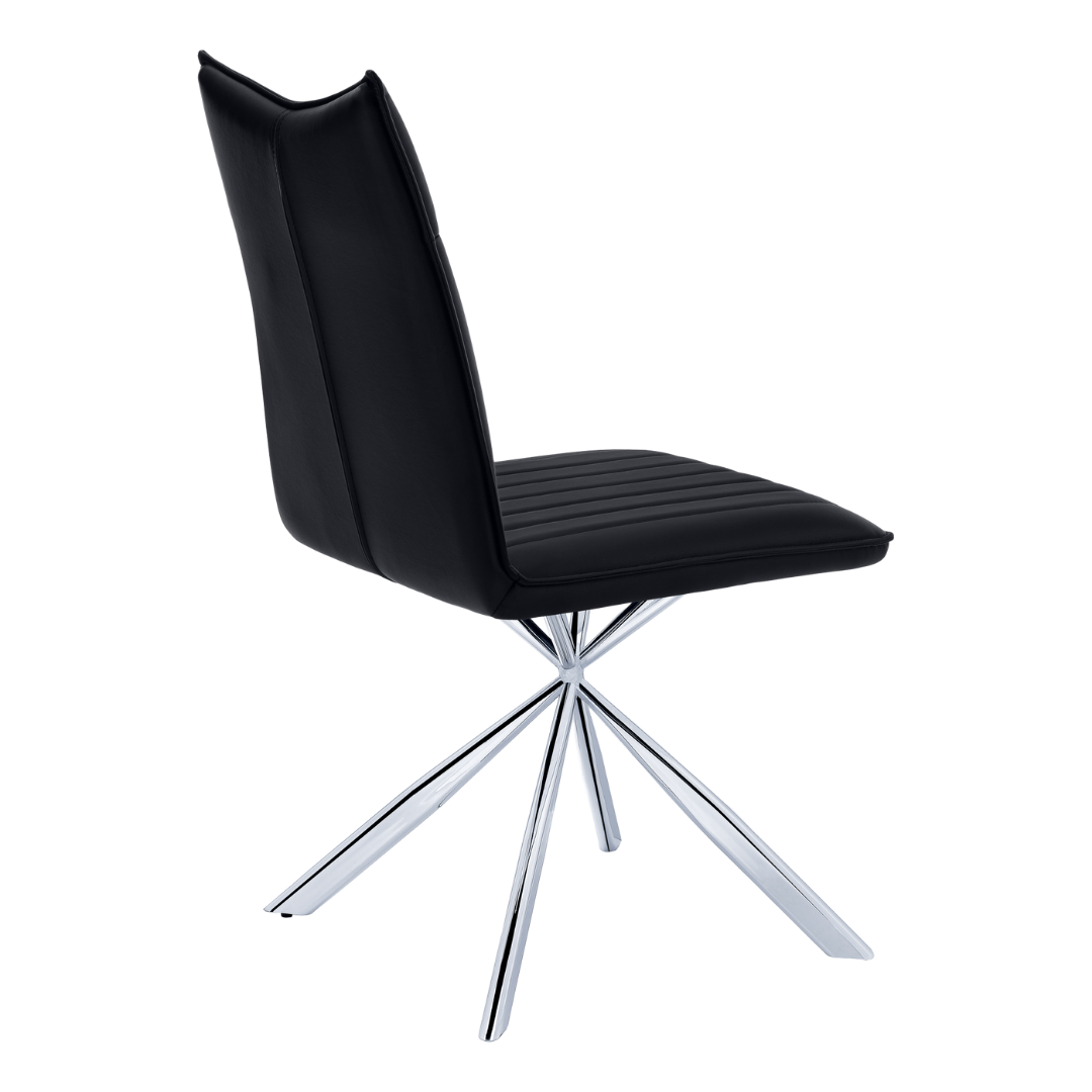 Astrae – Set of 2 – Starburst Leather-Look Dining Chair – Black / Chrome Base