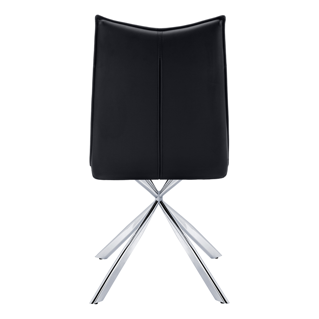 Astrae – Set of 2 – Starburst Leather-Look Dining Chair – Black / Chrome Base