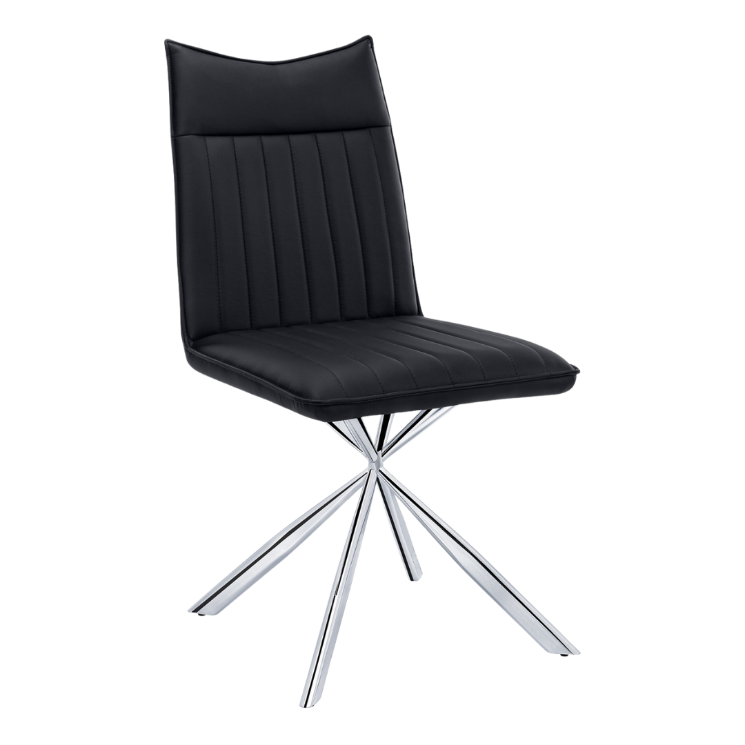 Astrae – Set of 2 – Starburst Leather-Look Dining Chair – Black / Chrome Base