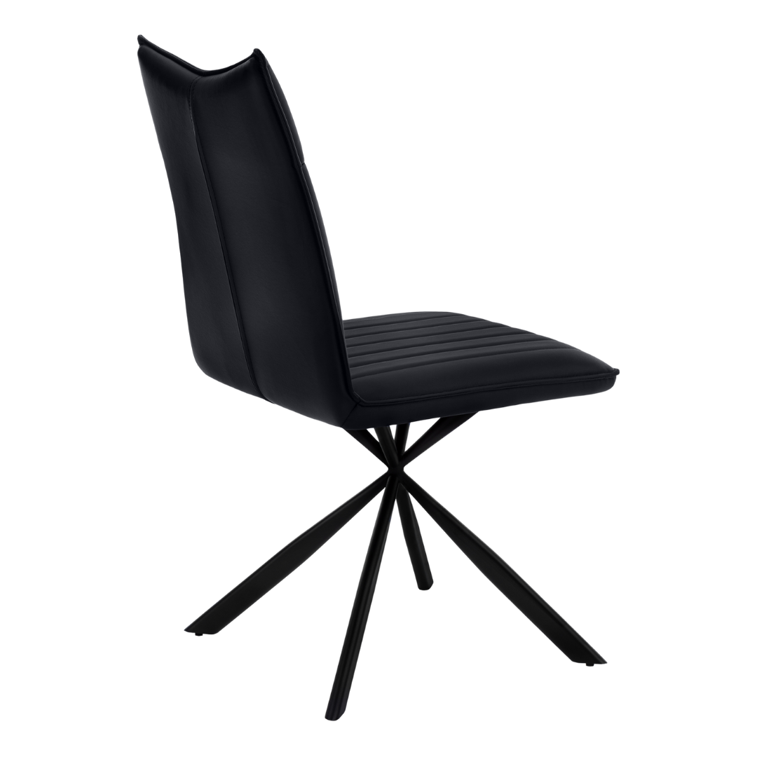 Astrae – Lot de 2 – Chaises de salle à manger aspect cuir Starburst – Noir / Métal noir